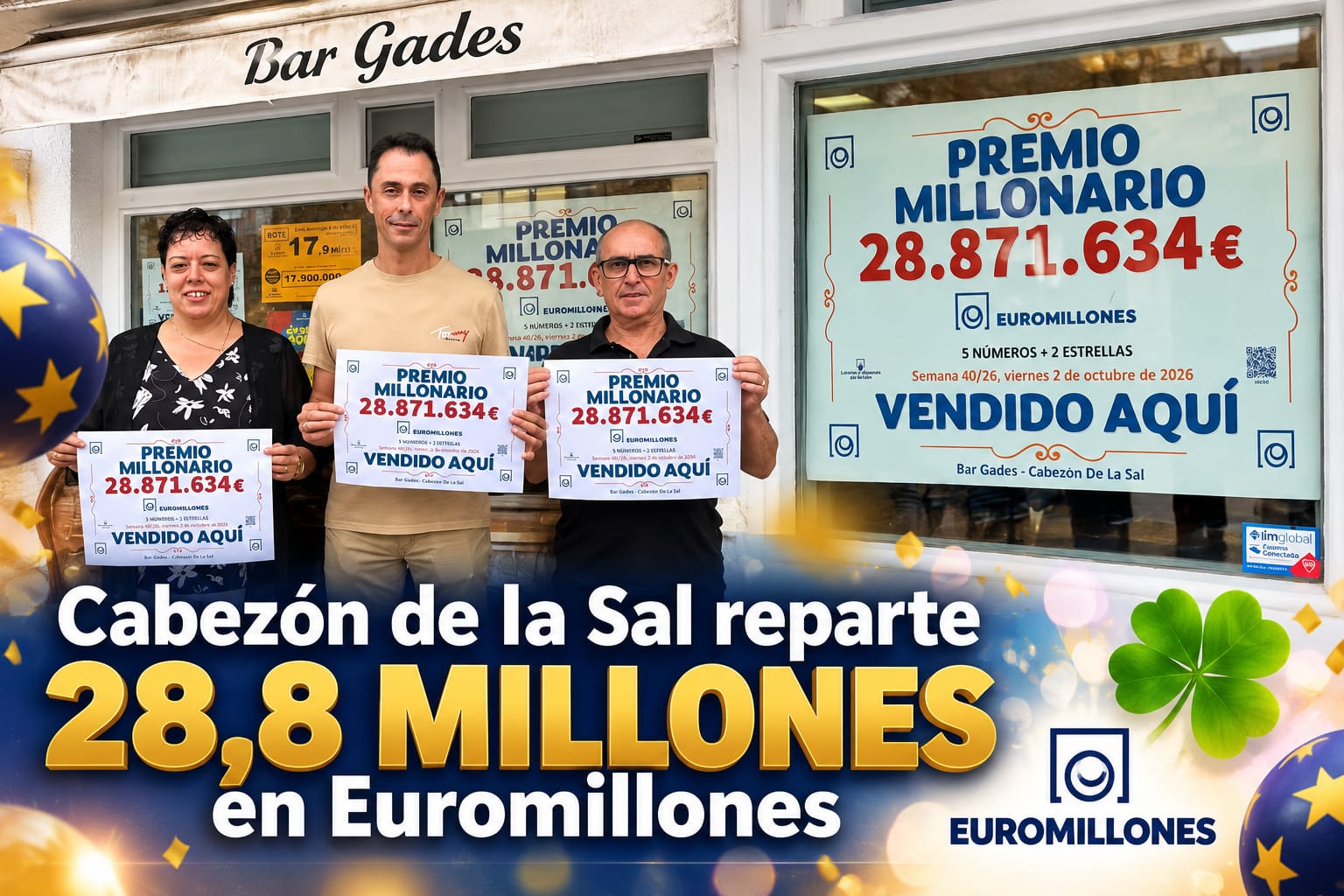 El Bar Gades de Cabezón de la Sal reparte 28,8 millones en Euromillones