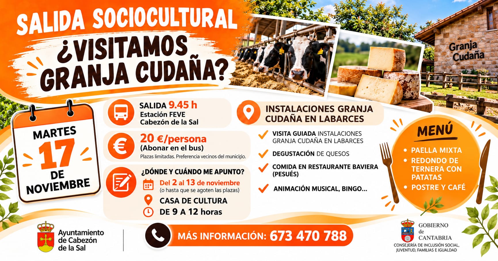 Cabezón de la Sal organiza una excursión a Granja Cudaña con visita guiada, gastronomía y actividades de convivencia